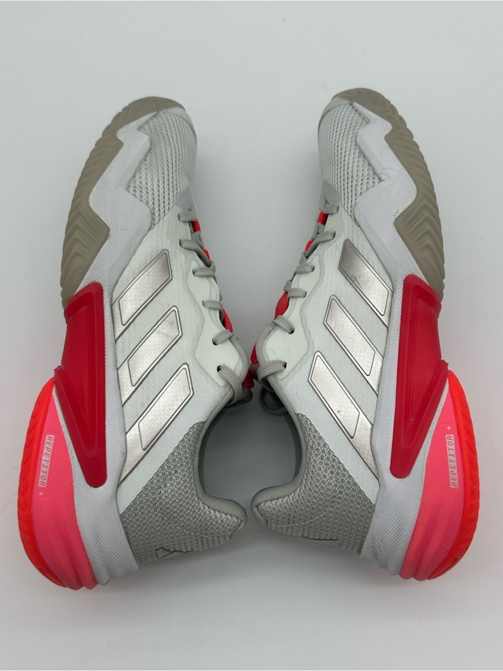 adidas Barricade Light Gray and Coral Court Shoes - Picture 7 of 10